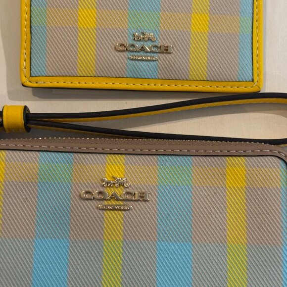 Coach Mini Skinny Id Case w wristlet/wallet /Plaid Print set/ yellow haze/ multi - Picture 8 of 16